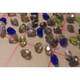 60 SM Czech Glass Faceted Pendants Indigo Pewter Moss Crystal AB Beads 7mm x 5mm