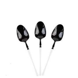 EcoQuality Black and White Disposable Plastic Tea Spoon - Heavy Weight Plastic Cutlery, Disposable Utensils, Silverware Perfect for Weddings, Birthdays, Event Planning, Baby Shower, Anniversary (60)