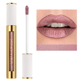 MAKI YIKA- Lápiz labial rosa metálico para mujer, lápiz labial nude, brillo duradero, lápiz labial brillante, sin manchas, sin marcas