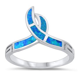 CloseoutWarehouse Blue Simulated Opal Intertwined Flame Ring Sterling Silver Size 6