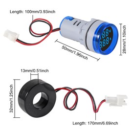 XIITIA 3pcs 2 in 1 60-500V 0-100A AC Digital Ammeter Voltmeter, 22mm Rounded Digital Tube Screen with Transformer, LED Display Voltage Detector Current Tester Gauge(Blue)