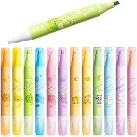 12Pcs Erasable Highlighter, BetterJonny Pastel Highlighters, Wrong Color Can be Corrected with the Other End, Dual Tip Assorted Color Highlighter Pens for Journals, Notebooks, School Office Supplies