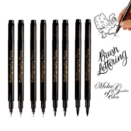 AQSQWQ 8PCS Calligraphy Set for Beginners,Black Fineliner Pens,Fine Felt Tip Writing Pen Japanese Chinese Japanese Calligraphy Shodo Brush Ink Pen Writing Drawing Craft