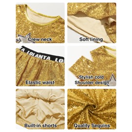 LOLANTA Big Girls Hip Hop Jazz Dance Clothing Set Kids Party Dress (Gold, 10-11 Years)