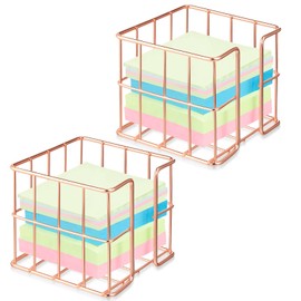 Harloon 2-Piece Rose Gold Sticky Note Holder Set - Cute Memo Cube Dispenser, Mesh Desk Organizer for Notepads, Pens, and Pencils, Ideal for Home or Office Supplies