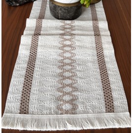 Lukche Boho Table Runner for Spring Home Decor Long Farmhouse Rustic Table Runner, Macrame Runner with Tassels for Dining Living Room Bedroom (Table Runner, 14x72 , Latte & Cream)