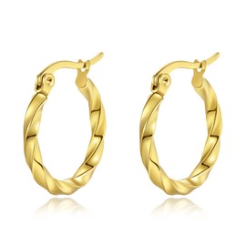 Yulovee 9ct Gold Plated Tiny Twisted Hoop Earrings for Women Girls (20MM)