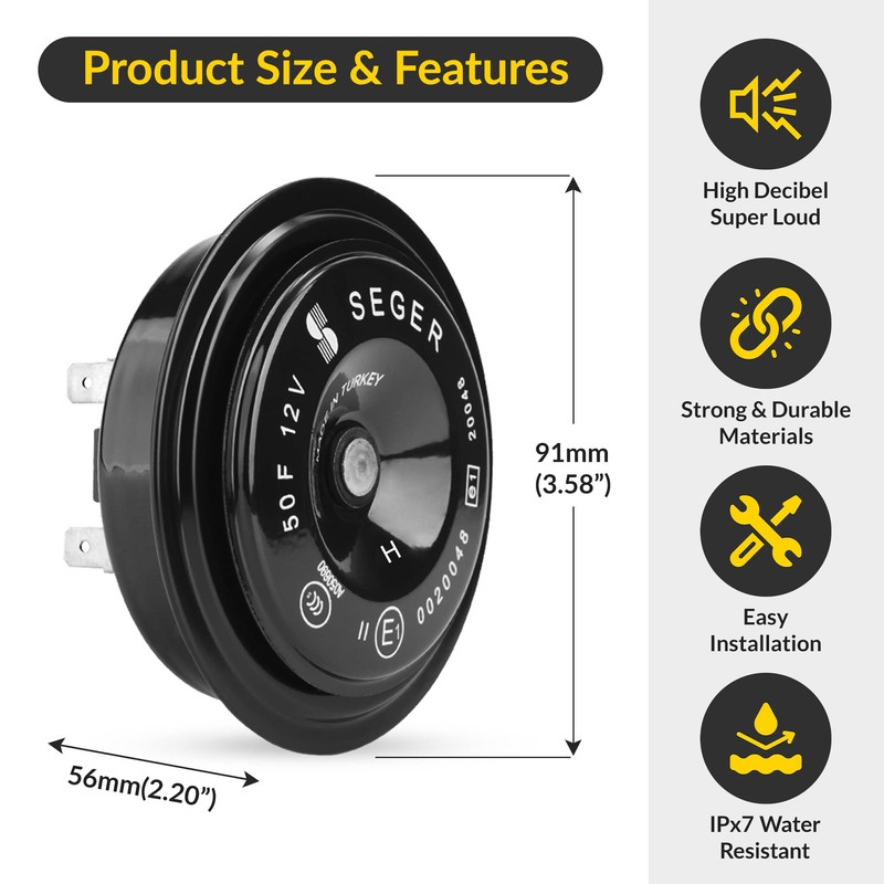 SEGER Disc Horn - 50F Series, 12V, High Tone, Waterproof,