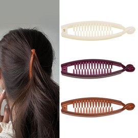YALLNASL French Barrette Banana Hair Clips for Women - 3 Pack (Purple, Brown, White) - Whimsical Fish Shaped Hair Claw - Non-Slip, Secure Hold for Thick & Thin Hair - Women & Girls