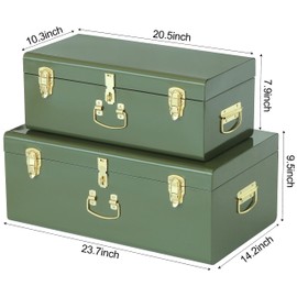 Vixdonos Metal Trunk Decorative Storage Box Set of 2 College Dorm Chest with Handle (Green)