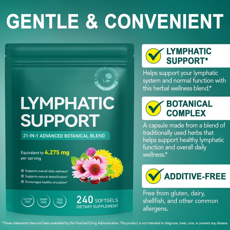Lymphatic Drainage Supplements-Echinacea, Dandelion, Burdock Root|21-In-1 Botanical Complex for Lymph