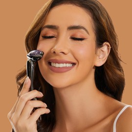 Face Roller Jade Face Roller Eye Massager, Anti-Ageing Face Massager Beauty Tool for Skin Tightening, Eliminates Eye Puffiness, Rejuvenating Face Skin (Purple+Silver Back)