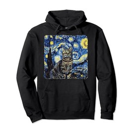 Starry Night Vincent van Gogh Famous Painting tabby Cat Pullover Hoodie