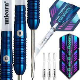 Unicorn Darts Set U-Tech | Prodigy Style 2 | 95% Tungsten Barrels with Navy Blue Titanium PVD Coating & Intricately Machined Grip Rings | Durable Ultrafly Flights | Steel Tip Volute Points | 25 g