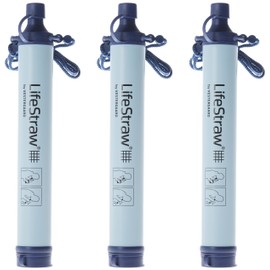 LifeStraw Personal Water Filter for Hiking, Camping, Travel, and Emergency Preparedness, 3 Pack, Blue