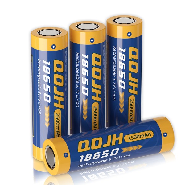 QOJH 18650 Battery, 4 Packs 3.7V 18650 Flat Top Battery