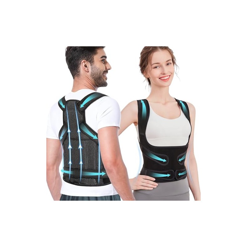 Posture Corrector for Women and Men, Back Brace Support (Black,