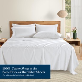 Casa Platino 100% Cotton Sheets Queen Size Set - 6 Pieces (1 Flat, 1 Fitted, 4 Pillowcases) - Soft & Breathable Percale Weave - Cooling Bed Sheets with Deep Pocket - Durable Queen Sheet Set - Blue Sky