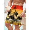 ERECT PEAK Mens Palm Tree Bathing Suit Drawstring Swimwear Graphic