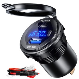 GOBGOD USB C Car Charger Socket 12V/24V USB Outlet, 45W PD Type C & 18W QC 3.0 Car Dual USB Port for Car Boat Marine Bus Truck Golf RV