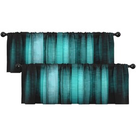 Emvency 2 Pack Valances Window Treatments, Teal Striped Abstract Glass Texture Blackout Drapes Adjustable Curtain Valances for Windows Living Room Kitchen Over Sink, 18x52 Inch Rod Pocket Valances