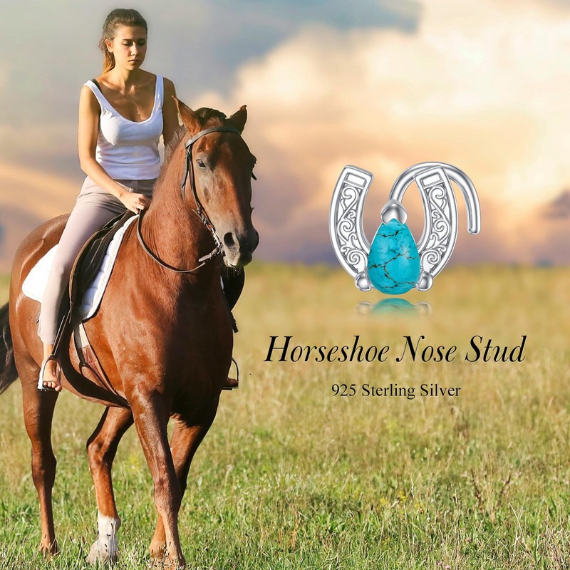 UCADRIT Horseshoe Nose Stud Sterling Silver Horseshoe Corkscrew Nose Ring