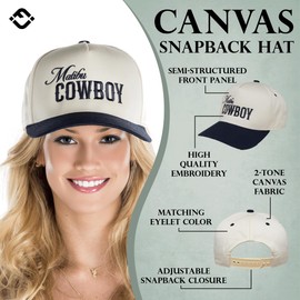 Funky Junque Cute Vintage Embroidered Western Trucker Hat Adjustable Snapback Cap Unisex - Malibu Cowboy - Navy/Beige