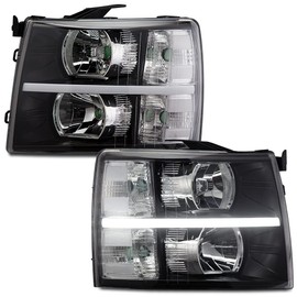 G-PLUS LED DRL Headlights, Compatible with 2007-2014 Chevy Silverado 2500 3500 & HD/2007-2013 Silverado 1500, Driver Side & Passenger Side, Clear lens Black Housing Clear Reflector