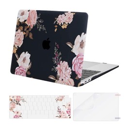MOSISO Compatible with MacBook Air 13 inch Case 2022 2021 2020 2019 2018 Release A2337 M1 A2179 A1932, Plastic Peony Hard Shell&Keyboard Cover&Screen Protector for MacBook Air 13.3 inch, Black