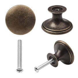 kuou 12 Pcs Bronze Kitchen Cabinet Drawers Cupboard Door Knobs, Vintage Copper Round Knobs Handles for Drawer Wardrobe Cupboard Door(30mm/with Screws)
