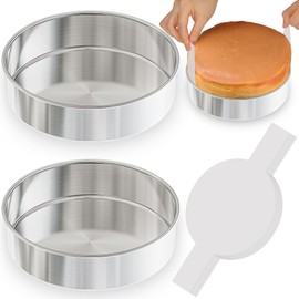 8 Inch Cake Pan Set of 3, 2Pack Cake Pans & 1Pack Parchment Paper(100 Sheet), Stainless Steel Round Layer Cake Baking Pans, Circle Cake Pan Tins for Birthday Christmas, Healthy & Dishwasher Safe