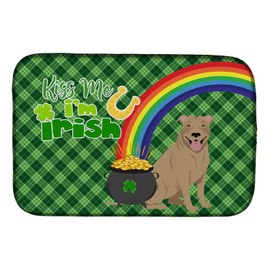 Caroline's Treasures WDK4738DDM Fawn Pit Bull Terrier St. Patrick's Day Dish Drying Mat Absorbent Dish Drying Mat Pad for Kitchen Counter Dish Drainer Mat for Countertop, 14 x 21", Multicolor