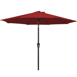 JEAREY 9FT Outdoor Patio Umbrella Outdoor Table Umbrella with Push Button Tilt and Crank, Market Umbrella 8 Sturdy Ribs UV Protection Waterproof for Garden, Deck, Backyard, Pool (Cherry Red)