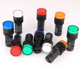 Gebildet Pack of 10 16 mm Indicator Light 220-380 VAC LED Flush Panel Mount (Red/Green/Blue/Orange/White, Each Colour 2 Pieces)