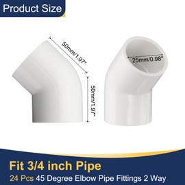 sourcing map 24pcs 3/4" 45 Degree Elbow Pipe Fittings, Furniture Construction Grade 2-Way 45 Degree Elbow PVC Corner Adapter for DIY Construction Furniture Garden Shelf Connection, White