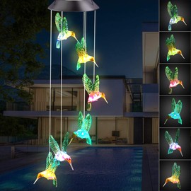 Ninonly Solar Wind Chime, Solar Hummingbirds Wind Chimes,Waterproof Color Changing Solar Power Wind Chime for Outdoor Yard Decor, Best mom Gifts/Grandma Gifts/Birthday Gift for mom