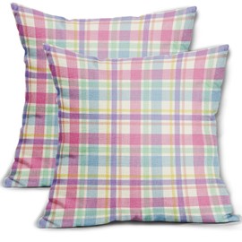 Spring Plaid Easter Pillow Covers 20x20 Set of 2 Colorful Pink Blue Pastel Buffalo Plaid Holiday Print Decorative Outdoor Pillowcases Farmhouse Seasonal Throw Cushion Case Couch Sofa Bed Decor