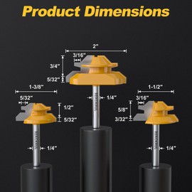 REKCKRUL Professional 3 PCS 45 Degree Lock Miter Router Bit Set - Carbide Tipped, 1/4" Shank, Cutting Height: 1/2", 5/8", 3/4", Woodworking Tools for Cabinets, Drawers, Doors & Furniture