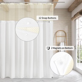 MitoVilla Extra Long 72 x 84 Shower Curtain Set with Snap-in Liner, Ivory Waffle XL Heavyweight Fabric Cloth Shower Curtains for Modern Luxury Hotel Spa Bathroom Decor, Ivory/Beige