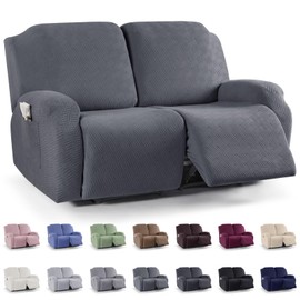 KinCam Recliner Covers, Stretch Reclining Chair Covers, Recliner Sofa Slipcovers Stripe Jacquard Recliner Couch Covers Furniture Protector Covers for Pet Kid (2XL Seater, Dark Gray)