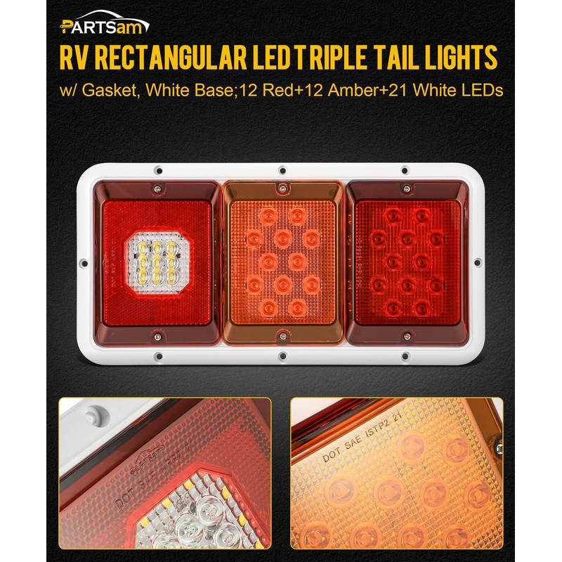 Partsam 2x LED Triple Tail Lights 45 LEDs, Rectangle Vertical