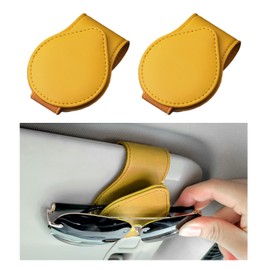 Wevdn 2 PCS Sunglasses Holder for Car Visor, Magnetic Leather Sunglasses Hanger Clip for Car Sun Visor, Automotive Visor Glasses Holder and Ticket Card Clip, Universal Car Accessories (Yellow)