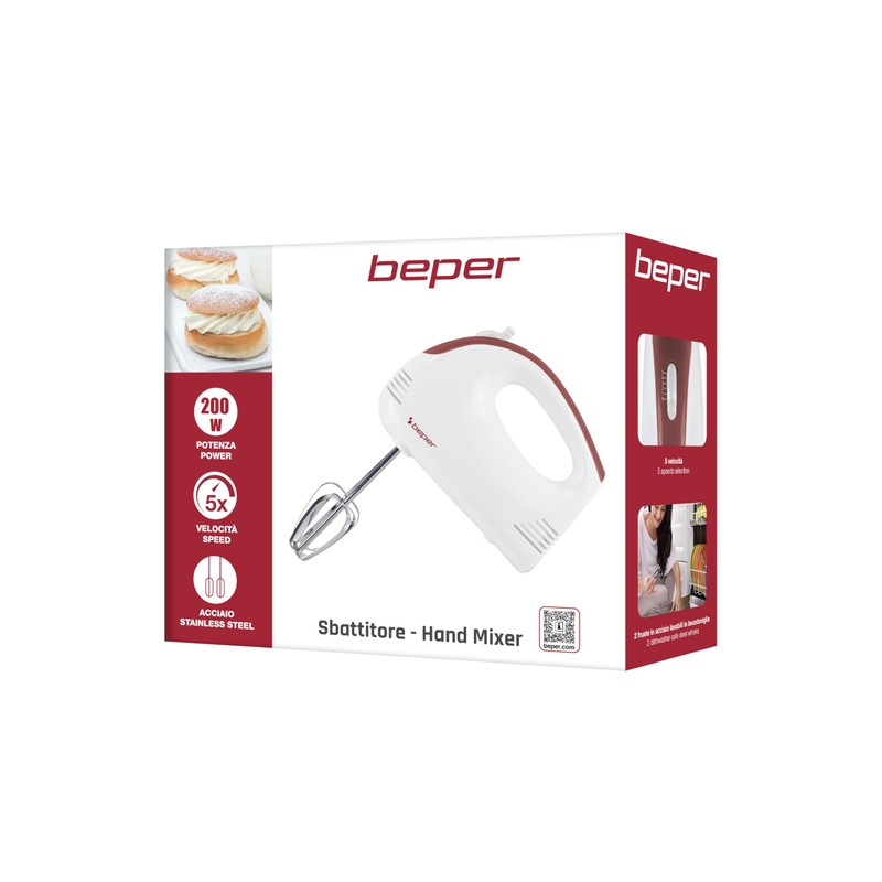 BEPER P102SBA110 Electric Whisk, 200 W, 5 Speeds, Stainless Steel