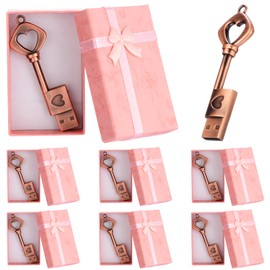 Coume 6 Pcs Wedding 64GB USB 2.0 Flash Drive with 6 Pcs Gift Box Heart and Key Shaped Metal Flash Drive Thumb Drive Memory for Wedding Bridesmaid Gift Birthday Women Girls