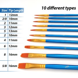 10 pcs Paint Brushes Set, Flat/Round Brushes Watercolor Paint Brush for Acrylic, Oil and Watercolor Painting, Model, Paint Touch Ups