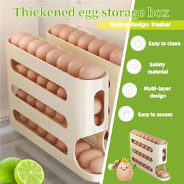 Egg Holder for Fridge, Egg container for refrigerator,Automatic Rolling Egg Container, Space-Saving Rolling Eggs Dispenser, 4 Tiers Fridge Egg Rack for Refrigerator Holds up to 30 pcs