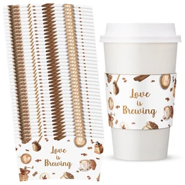 Jingmore 50 Pcs Coffee Bridal Shower Cup Sleeves Love Is Brewing Coffee Cups Sleeves Disposable Brewed Covers for Love Is Brewing Wedding Shower Engagement Party Supplies