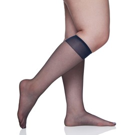 Berkshire womens 3 Pairs Ultra Sheer Pantyhose With Sandalfoot Toe Queen Size Knee High, Navy, 10-13 Plus