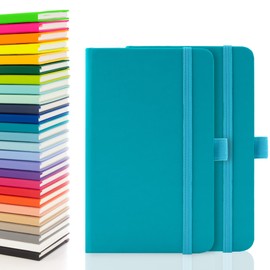 Notes London 2 x A6 Notebooks, Double Pack with Lined Pages, Pen Loop and Expandable Paper Pocket Hardback Medium Journal New Notepad Note Book Notes Diary Pad (Teal)
