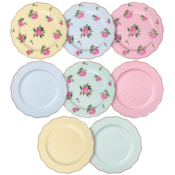 BTaT- Porcelain Floral Plates, Royal Dessert Plates, 8 inch, Set of 8, Appetizer Plates, Floral Plates, Salad Plates, Small Plates, Small Plates Set, Small Dishes, Dinnerware